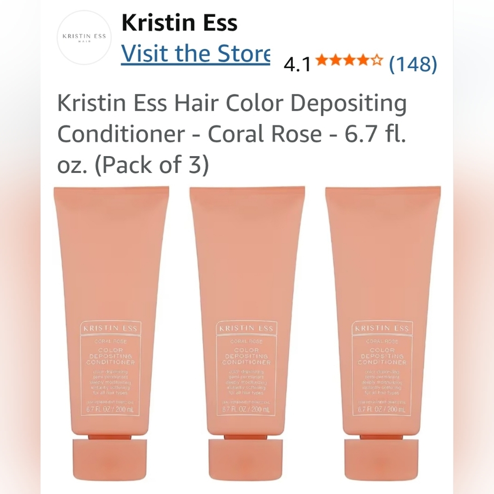 Kristin ESS Hair Color Depositing Conditioner Coral Rose 6.7oz ( Lot of 3 ) - Picture 2 of 16